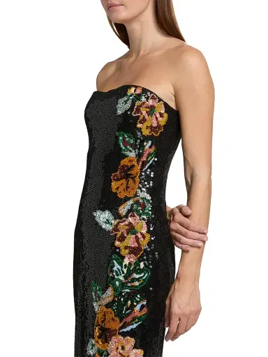 Atelier Prabal Gurung Women's Shalom Floral Sequined Strapless Gown - Black Multi - Size 6 | Thumbnail 6