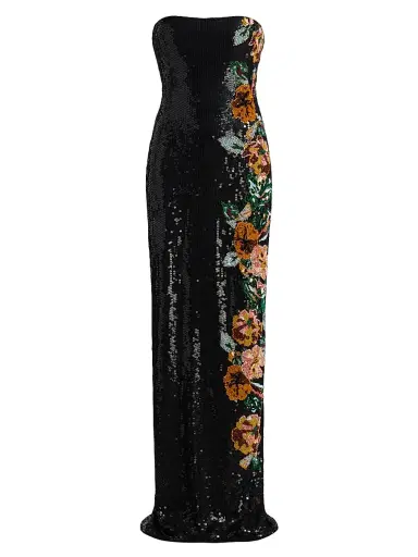 Atelier Prabal Gurung Women's Shalom Floral Sequined Strapless Gown - Black Multi - Size 6 | Thumbnail 1