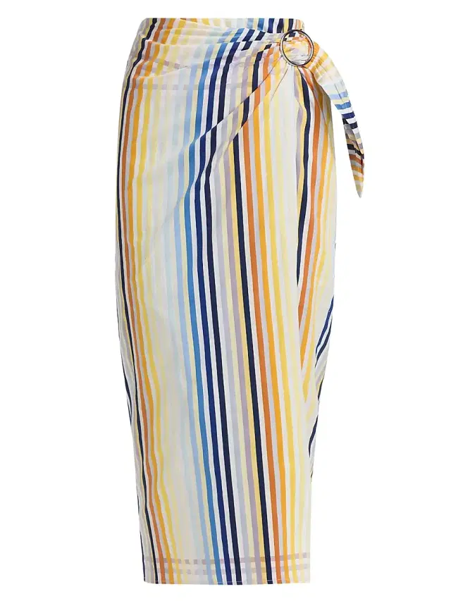 Toccin Women's Madison Striped Cotton Midi-Skirt - Sunset