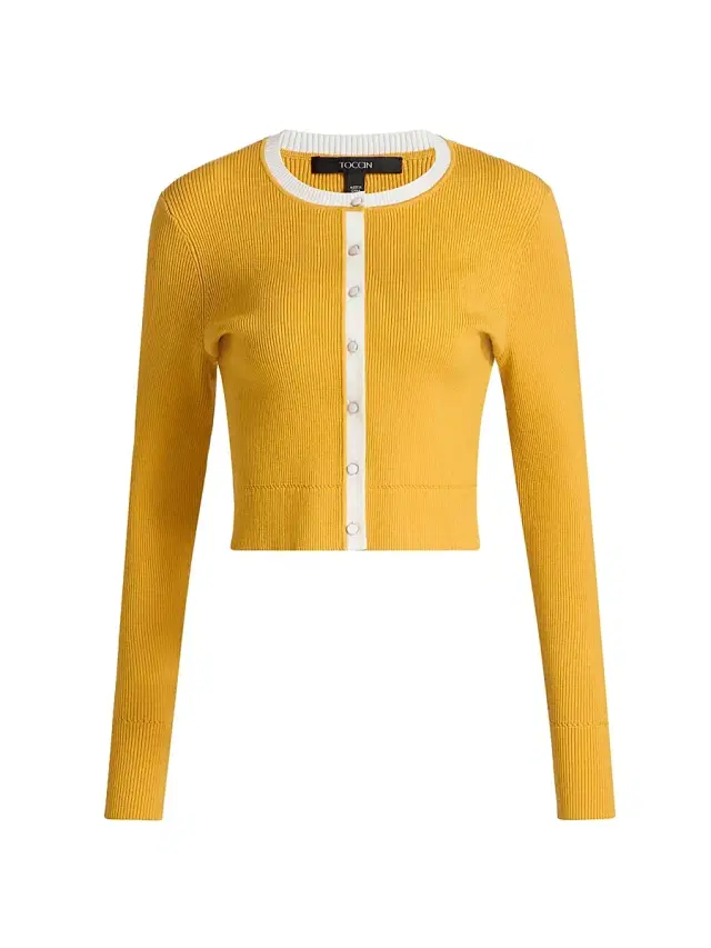 Toccin Women's Zoe Contrast-Trim Knit Crop Cardigan - Tuscan Sun Optic