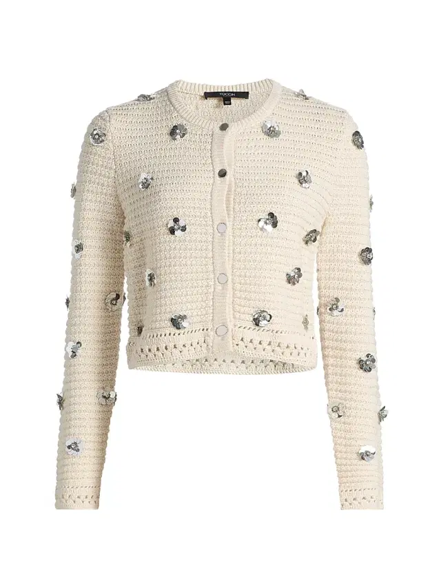 Toccin Women's Verona Sequin-Embellished Cotton Cardigan - Papayrus Silver
