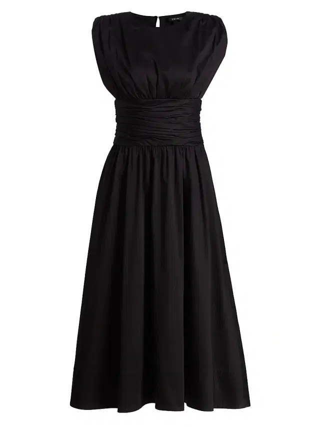 Toccin Women's Evangeline Ruched Stretch-Cotton Midi-Dress - Jet