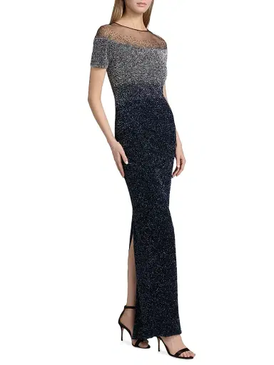 PAMELLA ROLAND Women's Signature Sequined Gown - Silver Navy - Size 12 | Thumbnail 4 PAMELLA ROLAND Women's Signature Sequined Gown - Silver Navy - Size 12 | Thumbnail 4