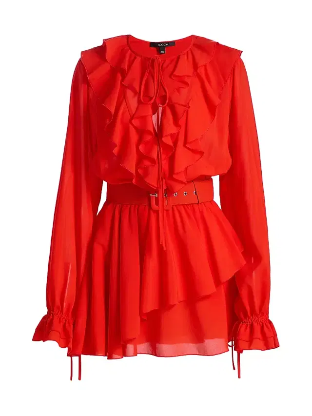 Toccin Women's Elma Ruffled Belted Minidress - Tomato