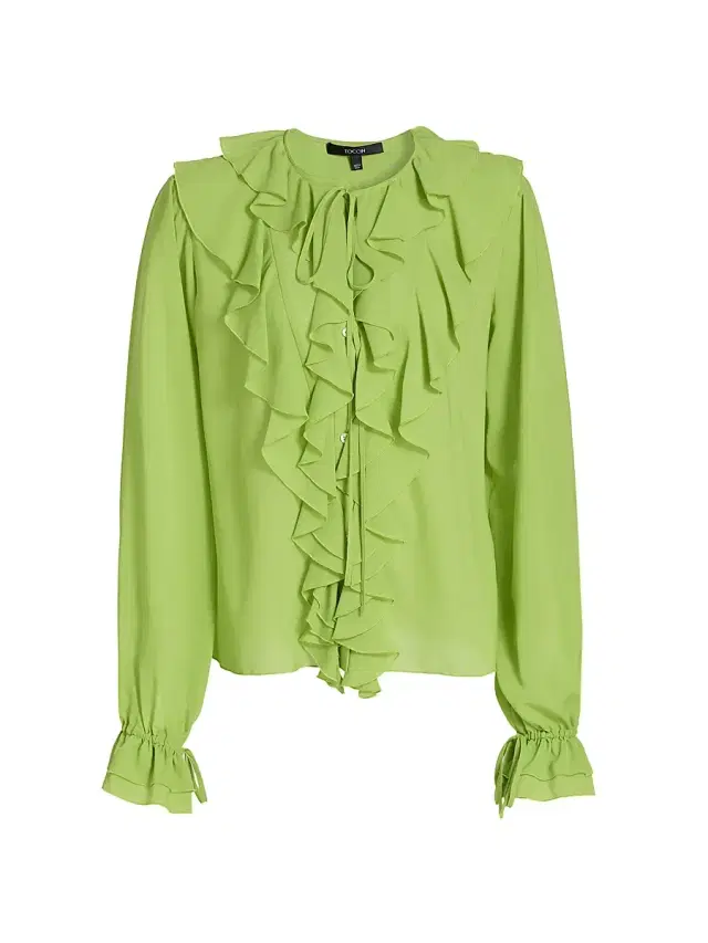 Toccin Women's Tobi Ruffled Georgette Blouse - Lime