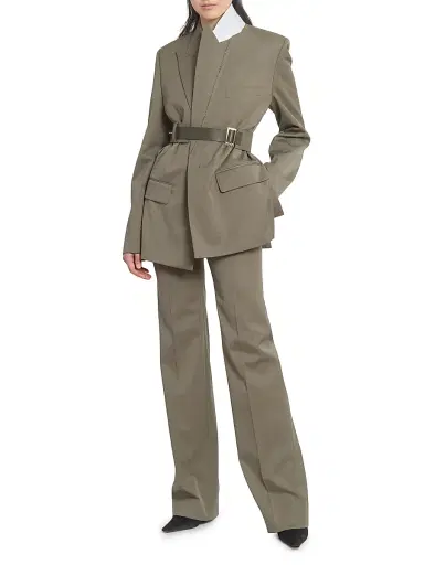 Victoria Beckham Women's Wool-Blend Belted Single-Breasted Jacket - Sage Melange - Size 4 | Thumbnail 2 Victoria Beckham Women's Wool-Blend Belted Single-Breasted Jacket - Sage Melange - Size 4 | Thumbnail 2