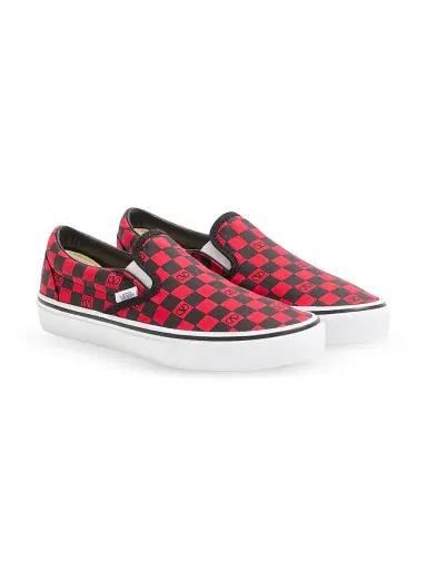 Valentino Garavani Women's and Vans Slip-On Sneakers in Fabric with VLogo Checkerboard Print - Rouge Pur Black | Thumbnail 2