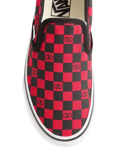 Valentino Garavani Women's and Vans Slip-On Sneakers in Fabric with VLogo Checkerboard Print - Rouge Pur Black | Thumbnail 5