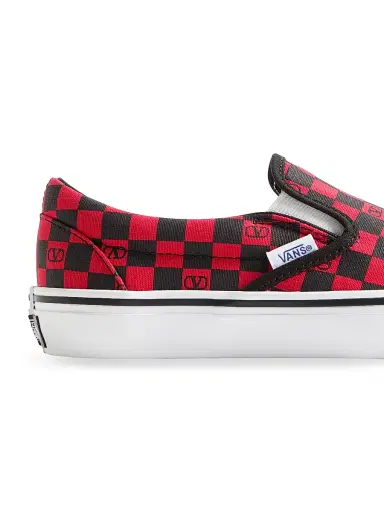Valentino Garavani Women's and Vans Slip-On Sneakers in Fabric with VLogo Checkerboard Print - Rouge Pur Black | Thumbnail 6