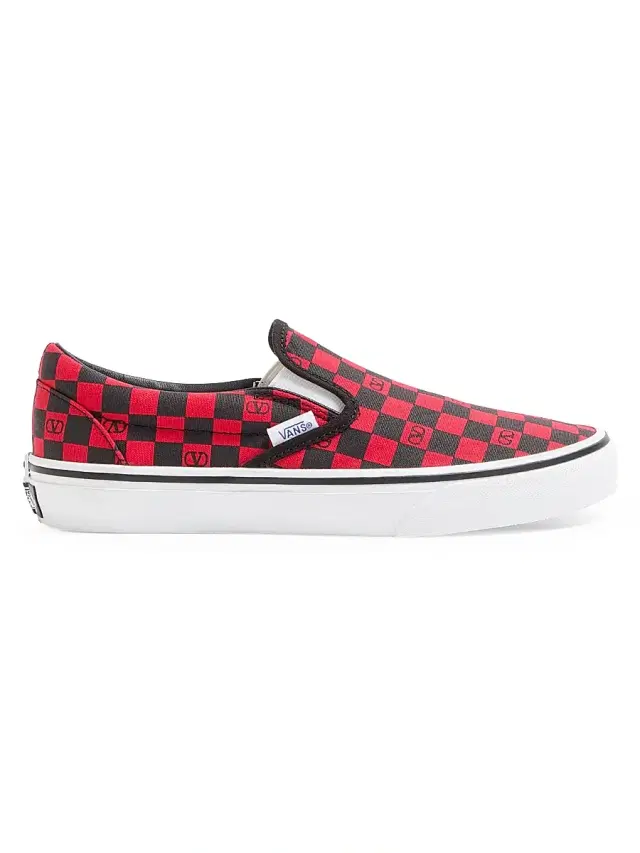 Valentino Garavani Women's  and Vans Slip-On Sneakers in Fabric with VLogo Checkerboard Print - Rouge Pur Black