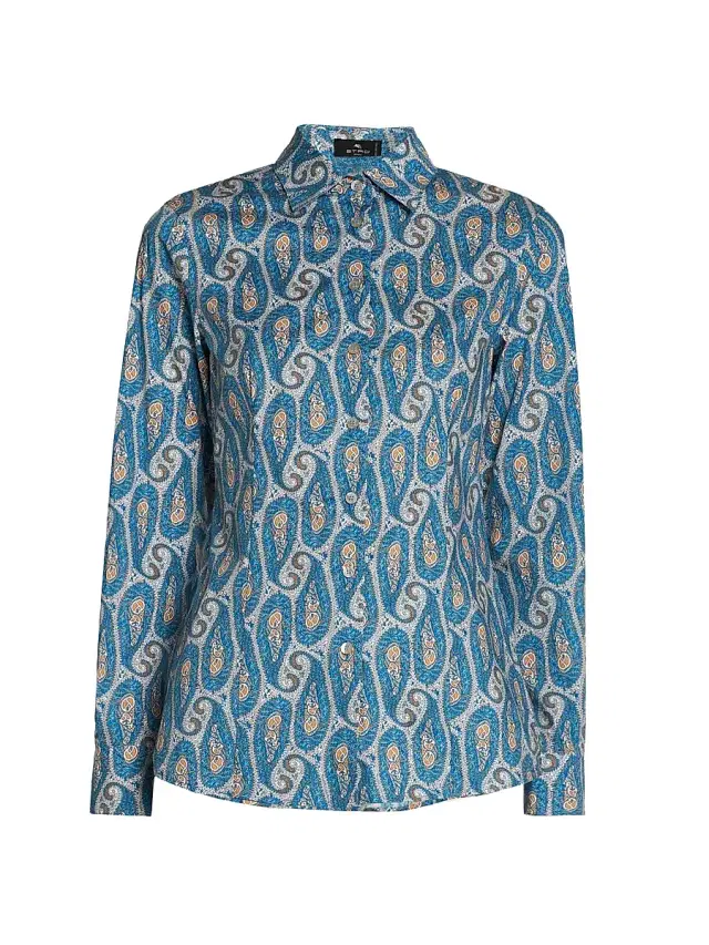 Women's Paisley Stretch Cotton Slim-Fit Shirt - Stampa Bianco