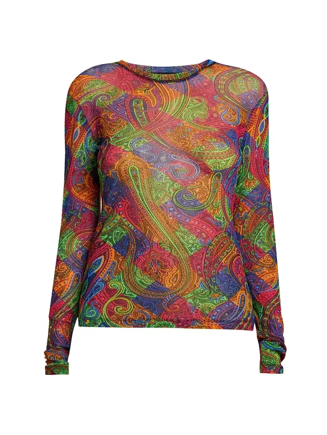 Etro Women's Geometric Paisley Tulle Top - Stampa Arancio