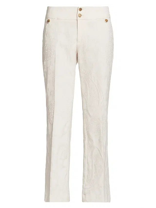Women's Paisley Embossed Trousers - Light Creamy White