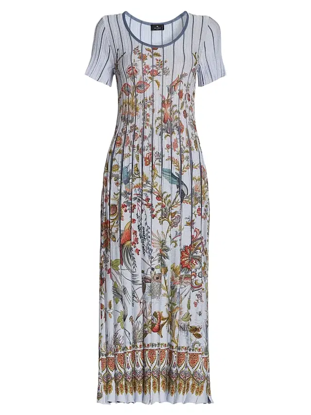 Women's Floral Pleated Knit Maxi Dress - Multicolor Azure Base