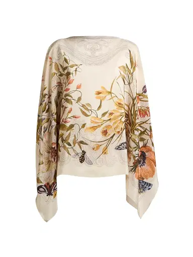 Etro Women's Floral Silk Poncho - Multi Beige | Thumbnail 1