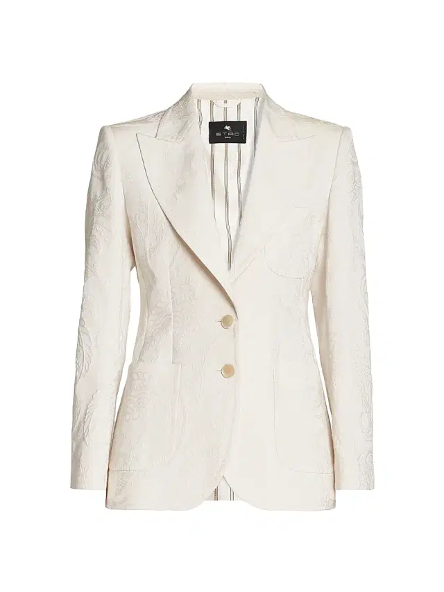 Women's Paisley Embossed Two-Button Blazer - Light Creamy White