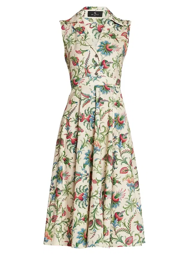 Etro Women's Stamped Floral Stretch Cotton Shirtdress - Stampa Bianco