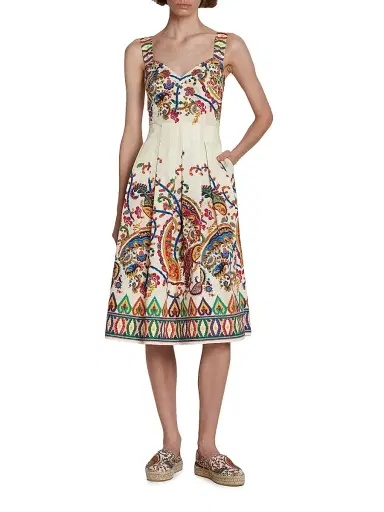 Etro Women's Paisley Pleated Apron Midi-Dress - Stampa Bianco | Thumbnail 3