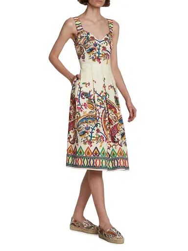 Etro Women's Paisley Pleated Apron Midi-Dress - Stampa Bianco | Thumbnail 4