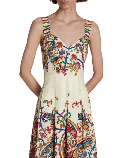 Etro Women's Paisley Pleated Apron Midi-Dress - Stampa Bianco | Thumbnail 6