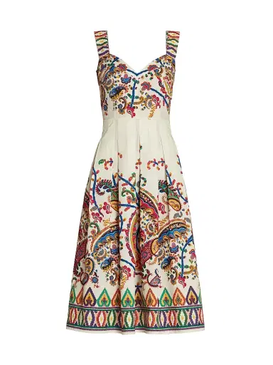 Etro Women's Paisley Pleated Apron Midi-Dress - Stampa Bianco | Thumbnail 1
