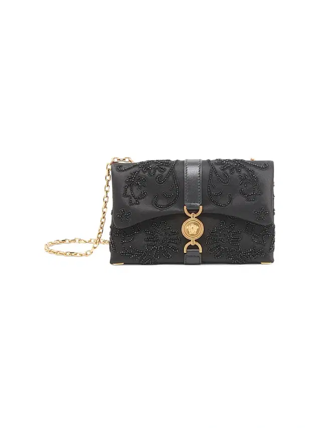 Versace Women's Mini Kleio Crystal-Embellished Silk Crossbody Bag - Black  Gold