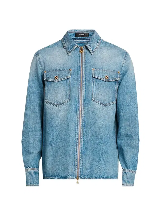Men's Stone-Washed Denim Shirt - Light Blue
