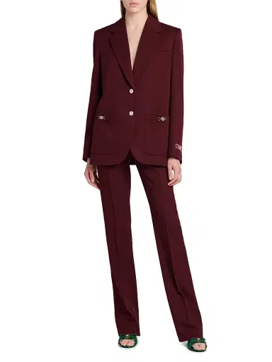 Versace Women's Stretch Wool Informal Blazer - Burgundy - Size 12 | Thumbnail 2