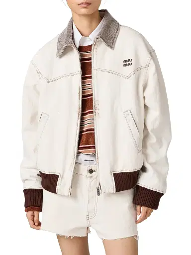 Miu Miu Women's Denim Blouson Jacket | Thumbnail 2 Miu Miu Women's Denim Blouson Jacket | Thumbnail 2