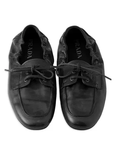 Prada Men's Shuffle Antiqued Leather Laced Shoes - Black - Size 9.5 | Thumbnail 2