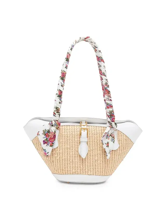 Dolce & Gabbana Women's Floral & Contrast-Trimmed Woven Raffia Shoulder Bag - Crema Bianco