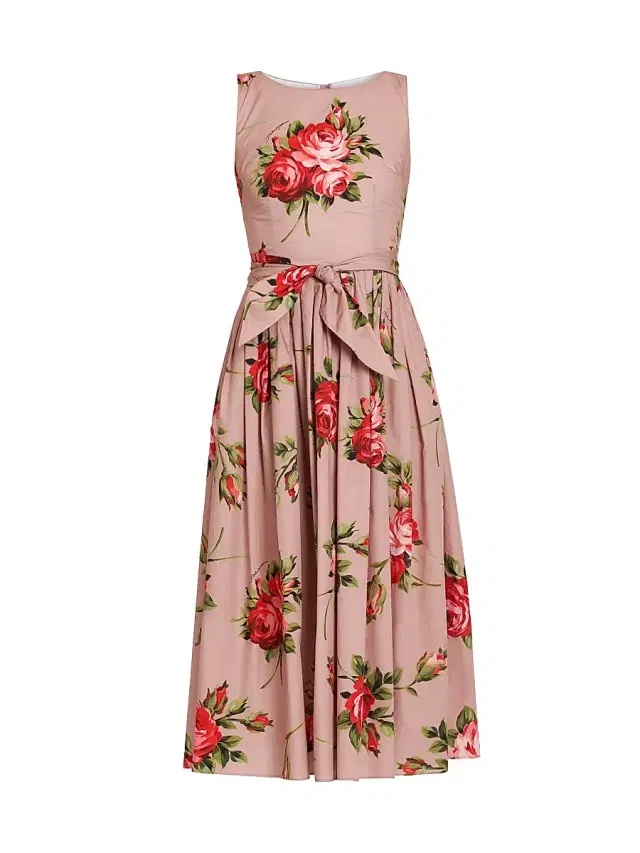 Dolce & Gabbana Women's Floral Cotton Tie-Waist Midi-Dress - Bouquet Rose F Rosa