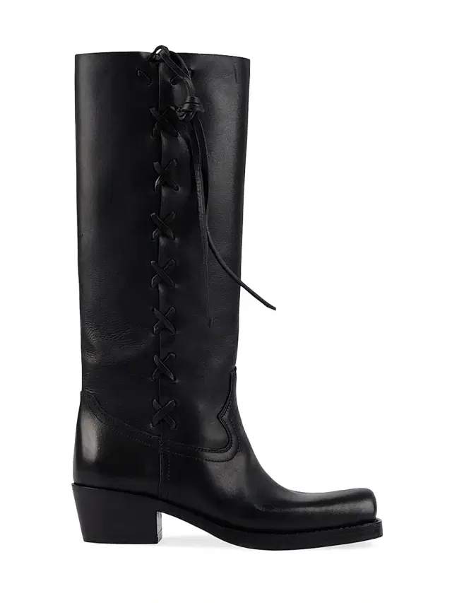 Women's Roxanne 45MM Lace-Up Detail Leather Boots - Black