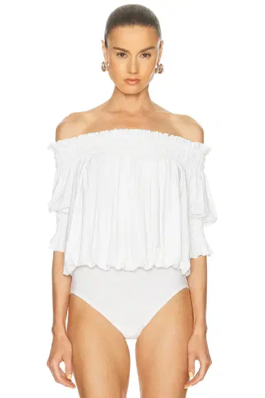 Norma Kamali Short Sleeve Peasant Bodysuit | Thumbnail 2 Norma Kamali Short Sleeve Peasant Bodysuit | Thumbnail 2