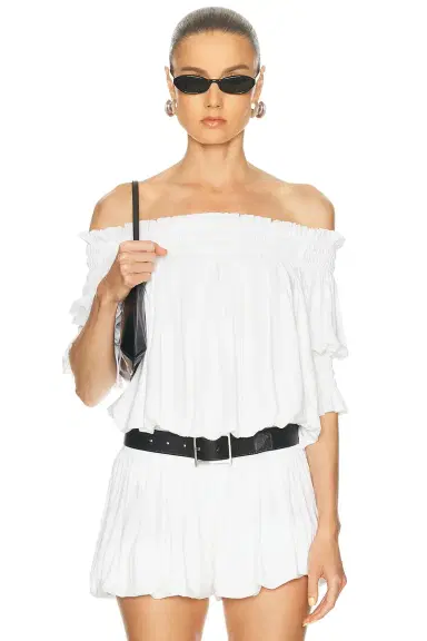 Norma Kamali Short Sleeve Peasant Bodysuit | Thumbnail 1 Norma Kamali Short Sleeve Peasant Bodysuit | Thumbnail 1
