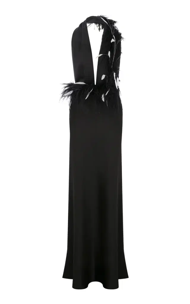 ILA THE BRAND Carey Feathered Maxi Dress
