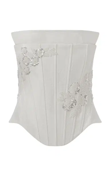 ILA THE BRAND Glynn Jacquard Lace-Up Corset With Hand-Crafted Appliqué Detailing | Thumbnail 1 ILA THE BRAND Glynn Jacquard Lace-Up Corset With Hand-Crafted Appliqué Detailing | Thumbnail 1