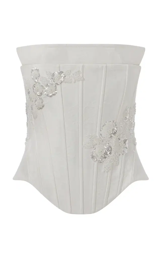 ILA THE BRAND Glynn Jacquard Lace-Up Corset With Hand-Crafted Appliqué Detailing