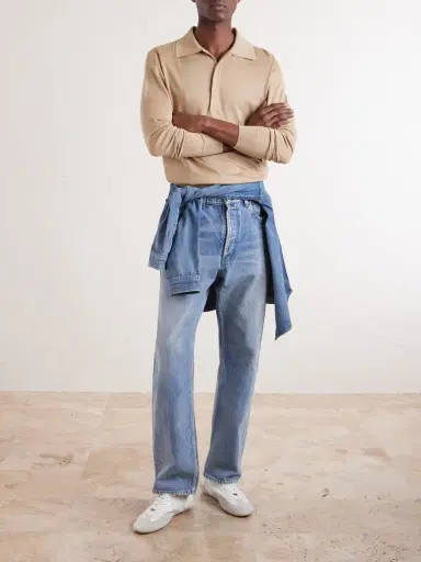 Saint Laurent Silk and Cotton-Blend Polo Sweater - Men | Thumbnail 2