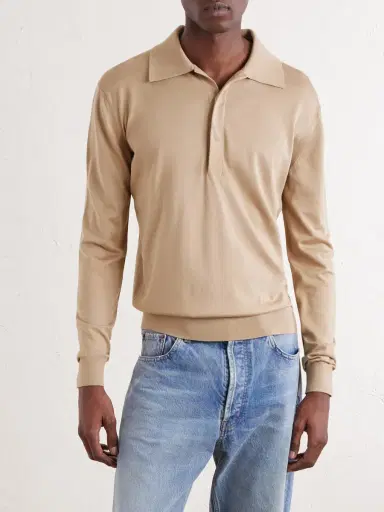 Saint Laurent Silk and Cotton-Blend Polo Sweater - Men | Thumbnail 3