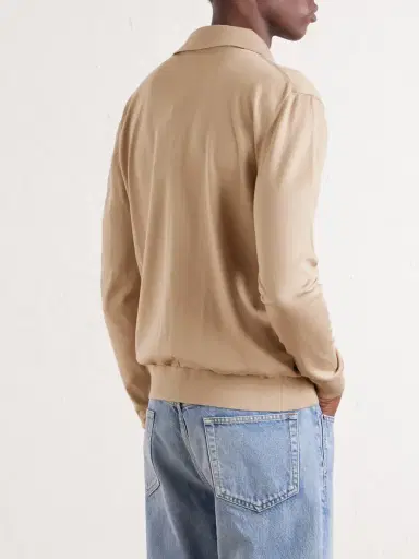 Saint Laurent Silk and Cotton-Blend Polo Sweater - Men | Thumbnail 4