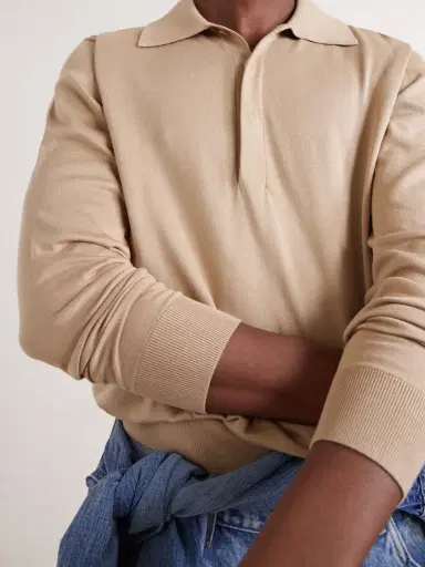 Saint Laurent Silk and Cotton-Blend Polo Sweater - Men | Thumbnail 5