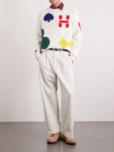 Human Made Wide-Leg Logo-Embroidered Pleated Cotton-Twill Chinos - Men | Thumbnail 2