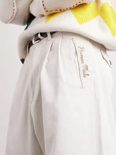 Human Made Wide-Leg Logo-Embroidered Pleated Cotton-Twill Chinos - Men | Thumbnail 5