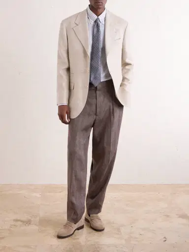 Brunello Cucinelli Straight-Leg Pleated Linen and Wool-Blend Suit Trousers - Men | Thumbnail 2