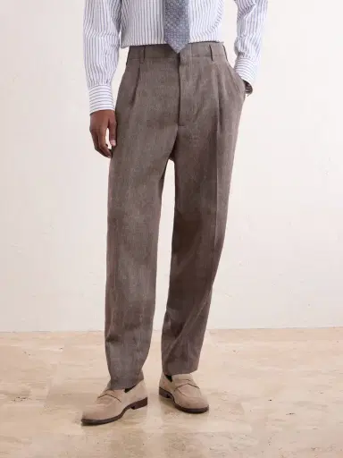 Brunello Cucinelli Straight-Leg Pleated Linen and Wool-Blend Suit Trousers - Men | Thumbnail 3