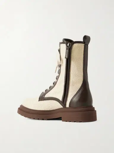 Brunello Cucinelli Lace-up Leather-trimmed Raffia Boots | Thumbnail 3 Brunello Cucinelli Lace-up Leather-trimmed Raffia Boots | Thumbnail 3