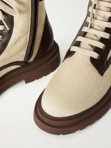 Brunello Cucinelli Lace-up Leather-trimmed Raffia Boots | Thumbnail 5 Brunello Cucinelli Lace-up Leather-trimmed Raffia Boots | Thumbnail 5