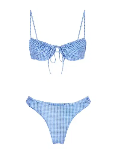 Faithfull Ombra And Leone Ruched Checked Recycled Bikini | Thumbnail 1