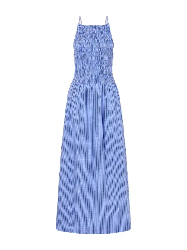 Laia Shirred Checked Cotton-poplin Maxi Dress